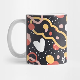 Abstract pattern of doodle clouds, snow and hearts on dark background Mug